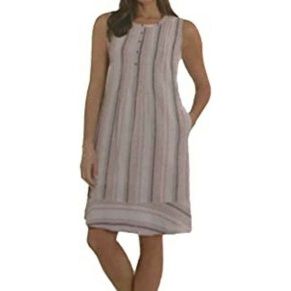 NWT Briggs New York Women's Linen Blend Pink Stripe Sundress Size L $90  JJ067 - Picture 1 of 1